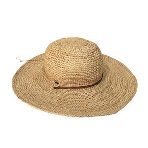 Scala Women's Big Brim Raffia Hat with Leather Chin Cord